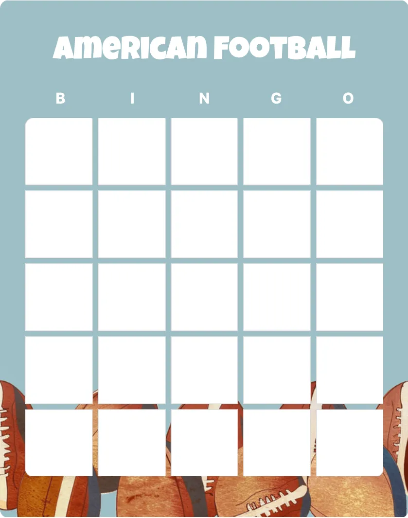 American Football blank bingo card template