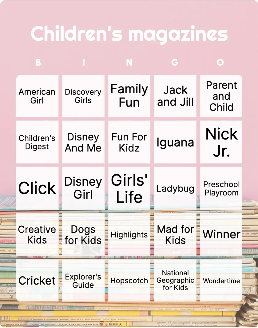 Children’s magazines bingo card template