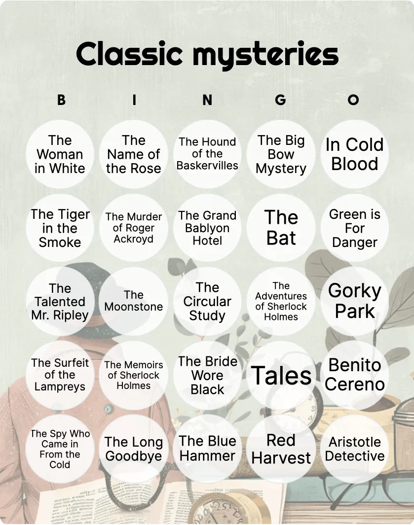 Classic mysteries bingo card template