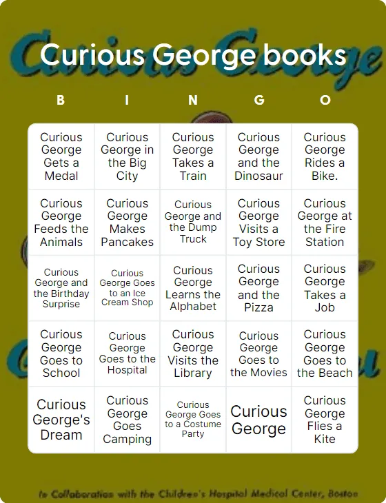 Curious George books bingo