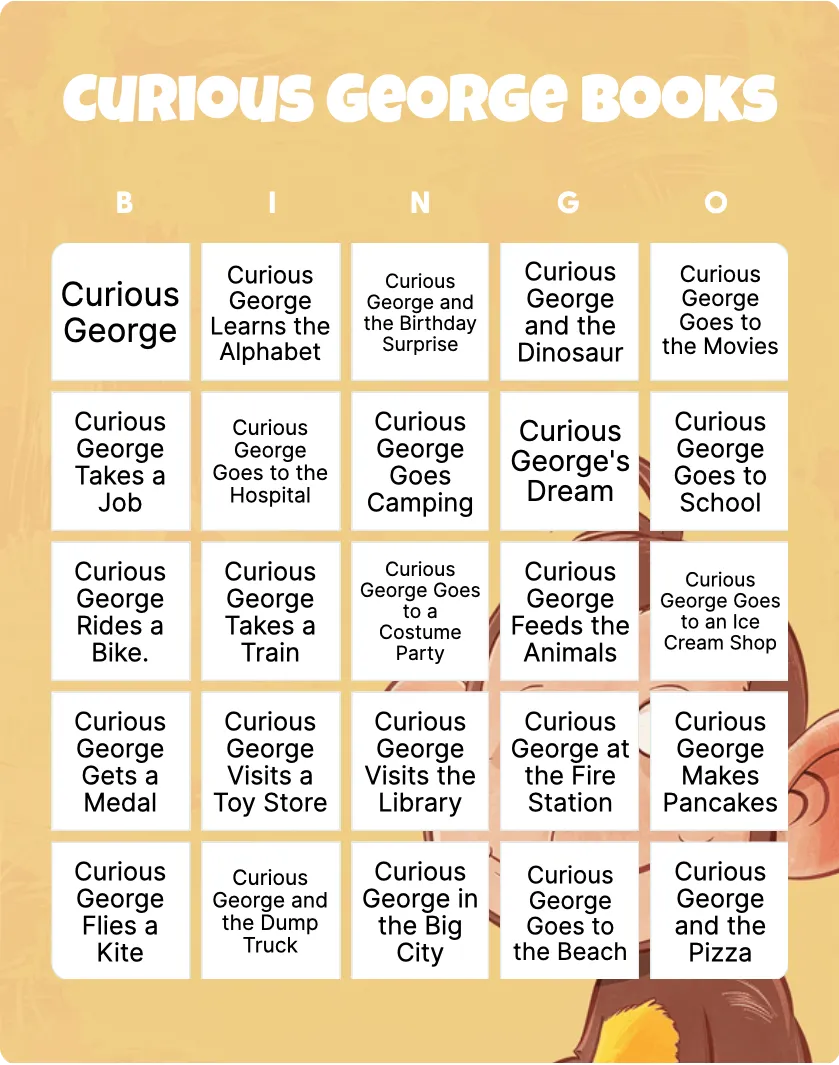 Curious George books bingo card template