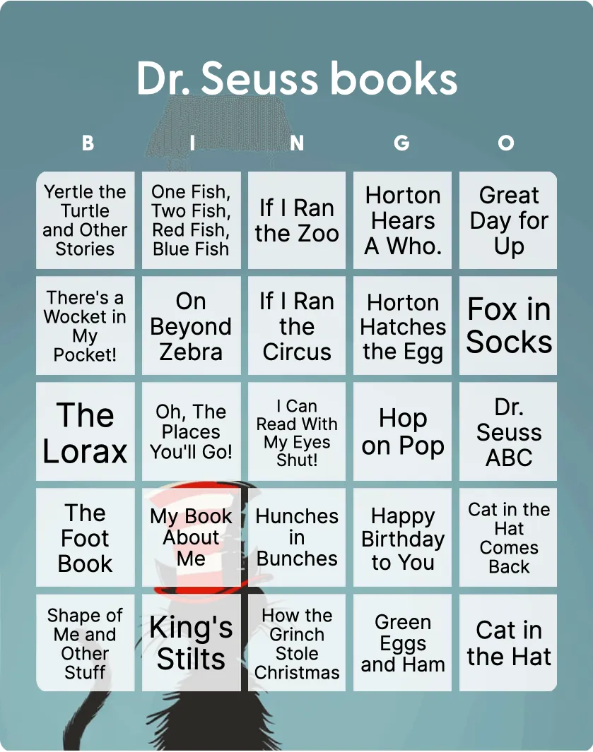 Dr. Seuss books bingo card template