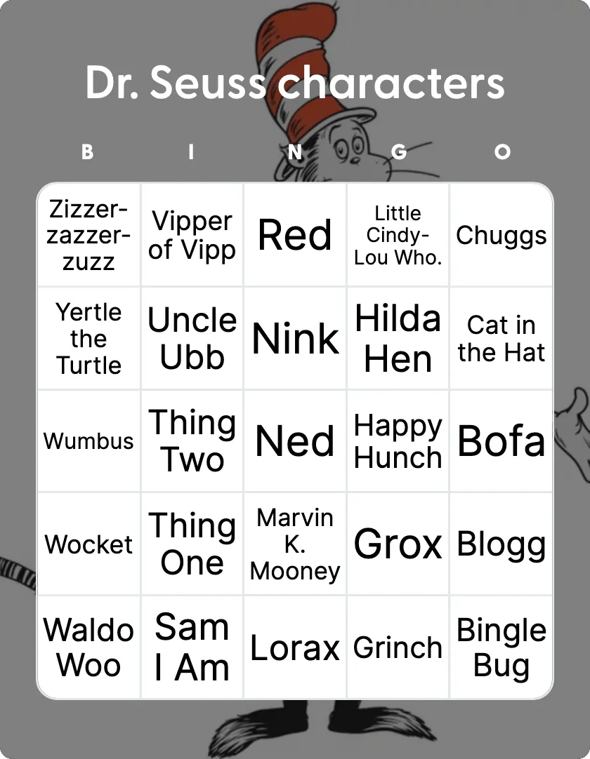 Dr. Seuss characters bingo