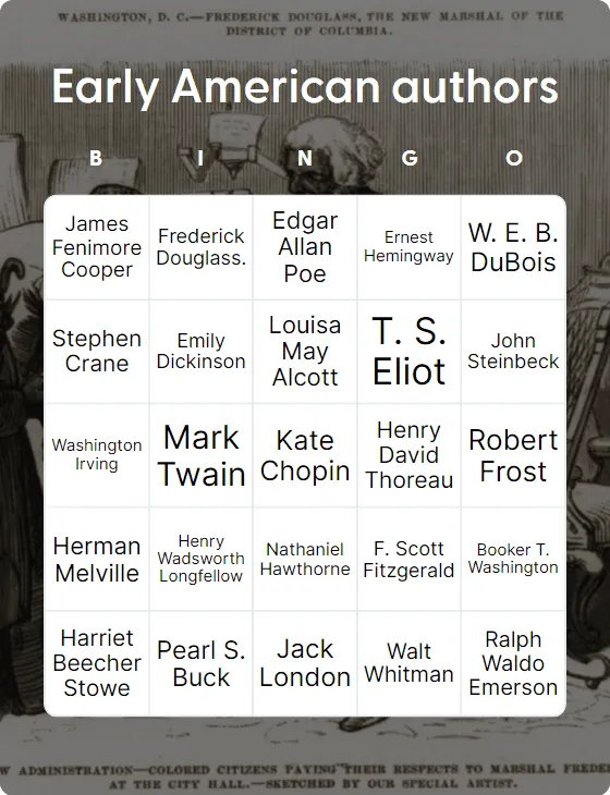 Early American authors bingo
