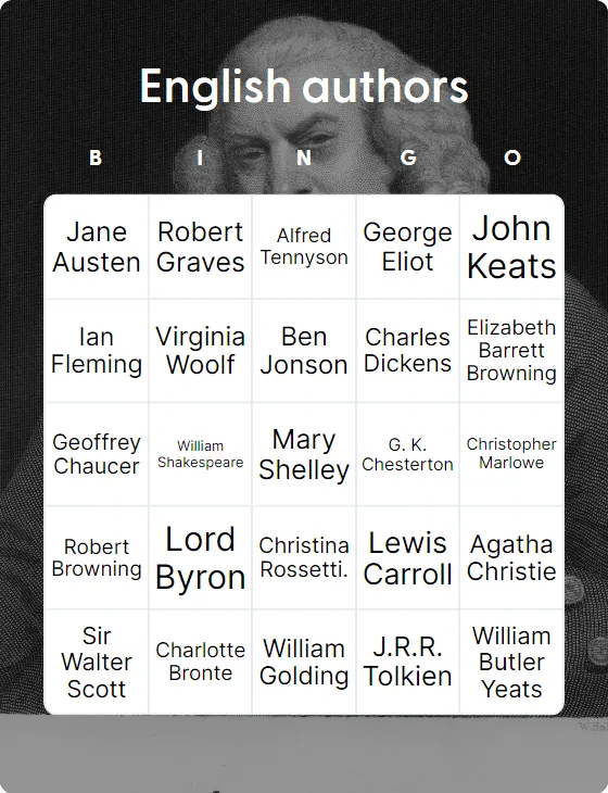 English authors bingo