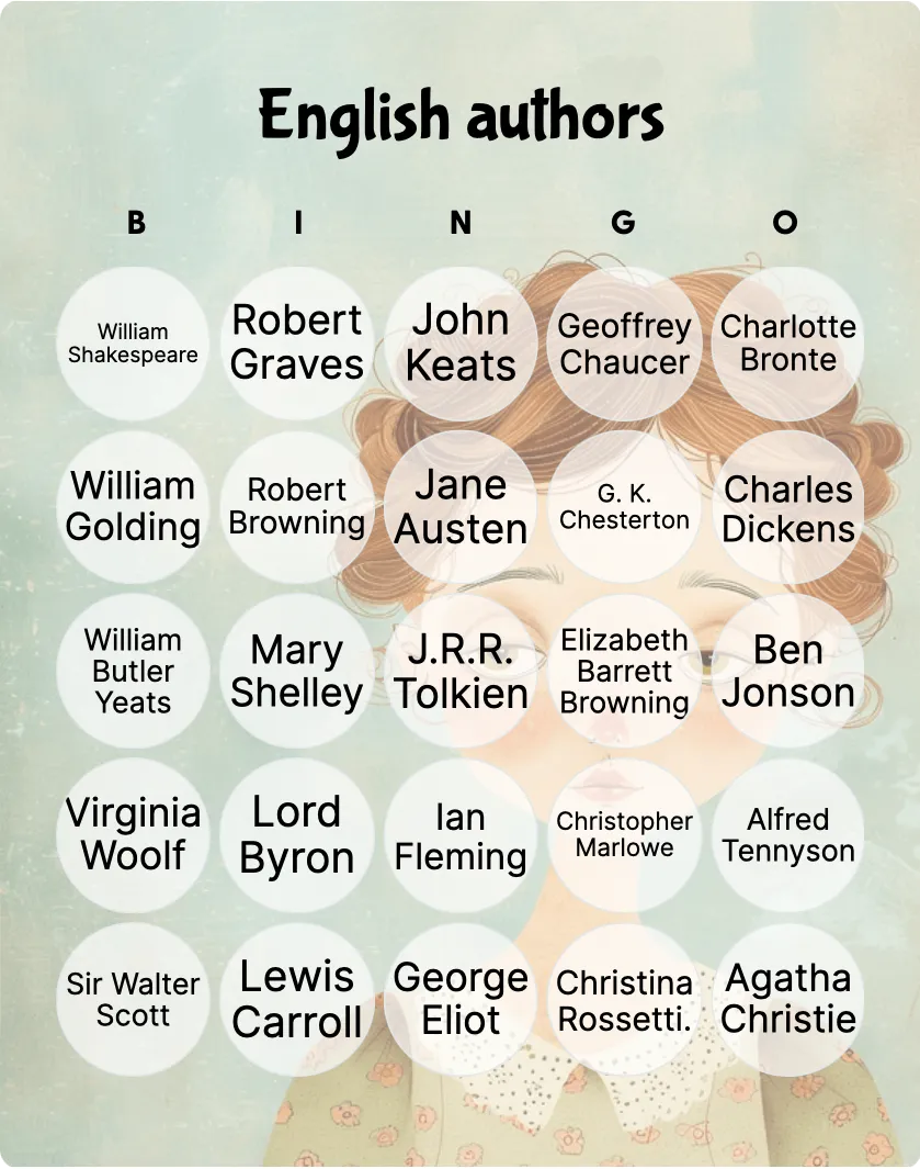 English authors bingo