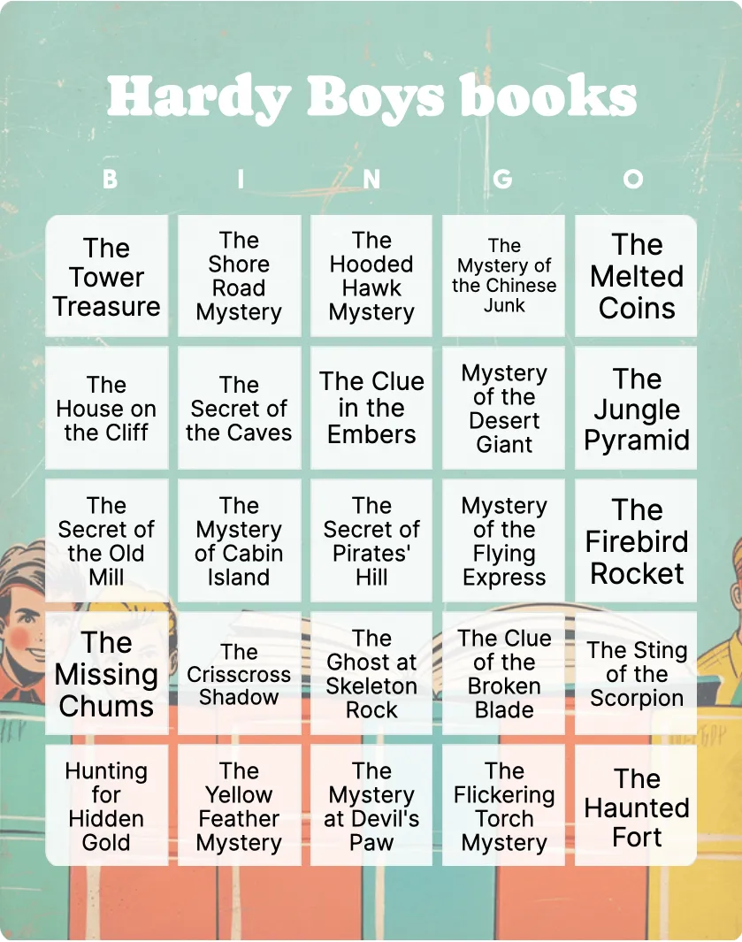 Hardy Boys books bingo card template