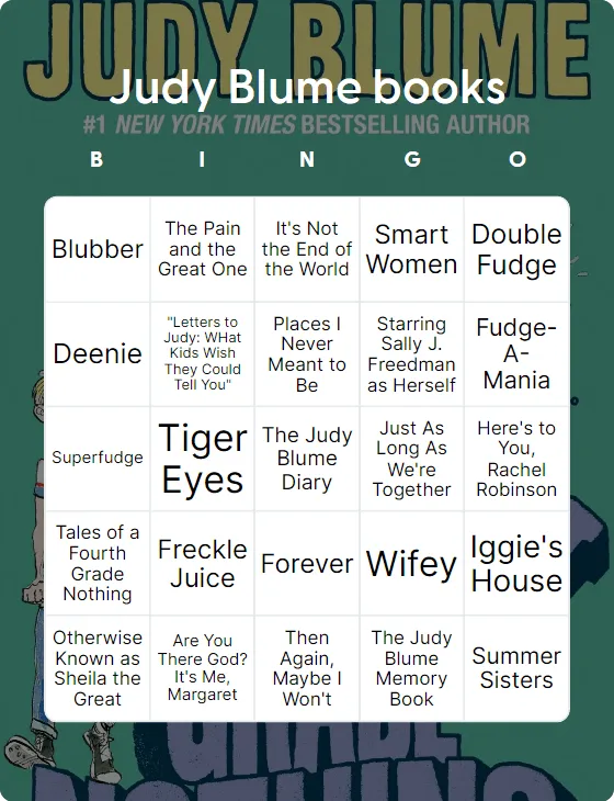 Judy Blume books bingo