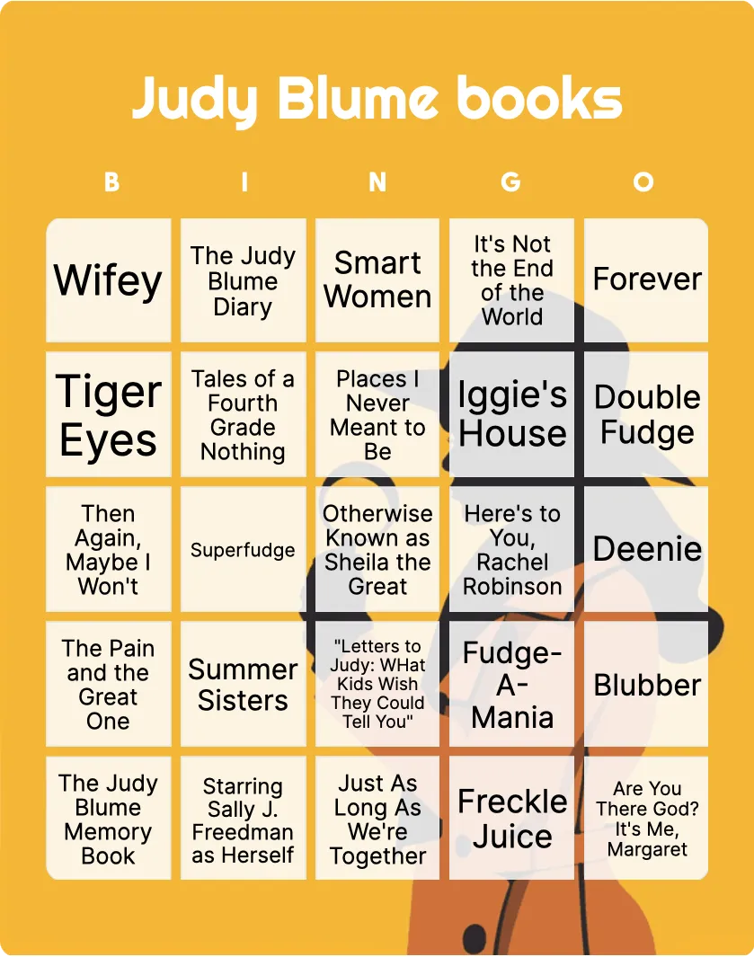 Judy Blume books bingo card template