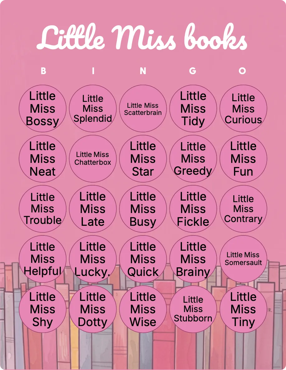 Little Miss books bingo card template