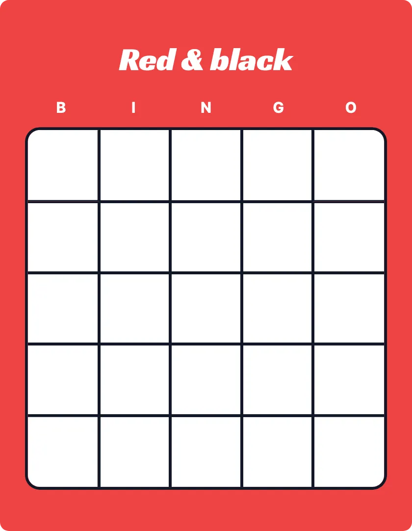 Red & black blank bingo card template