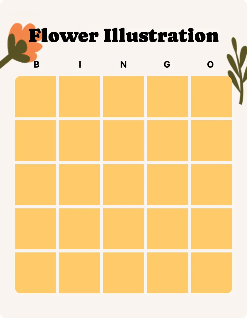 Flower Illustration blank bingo card template