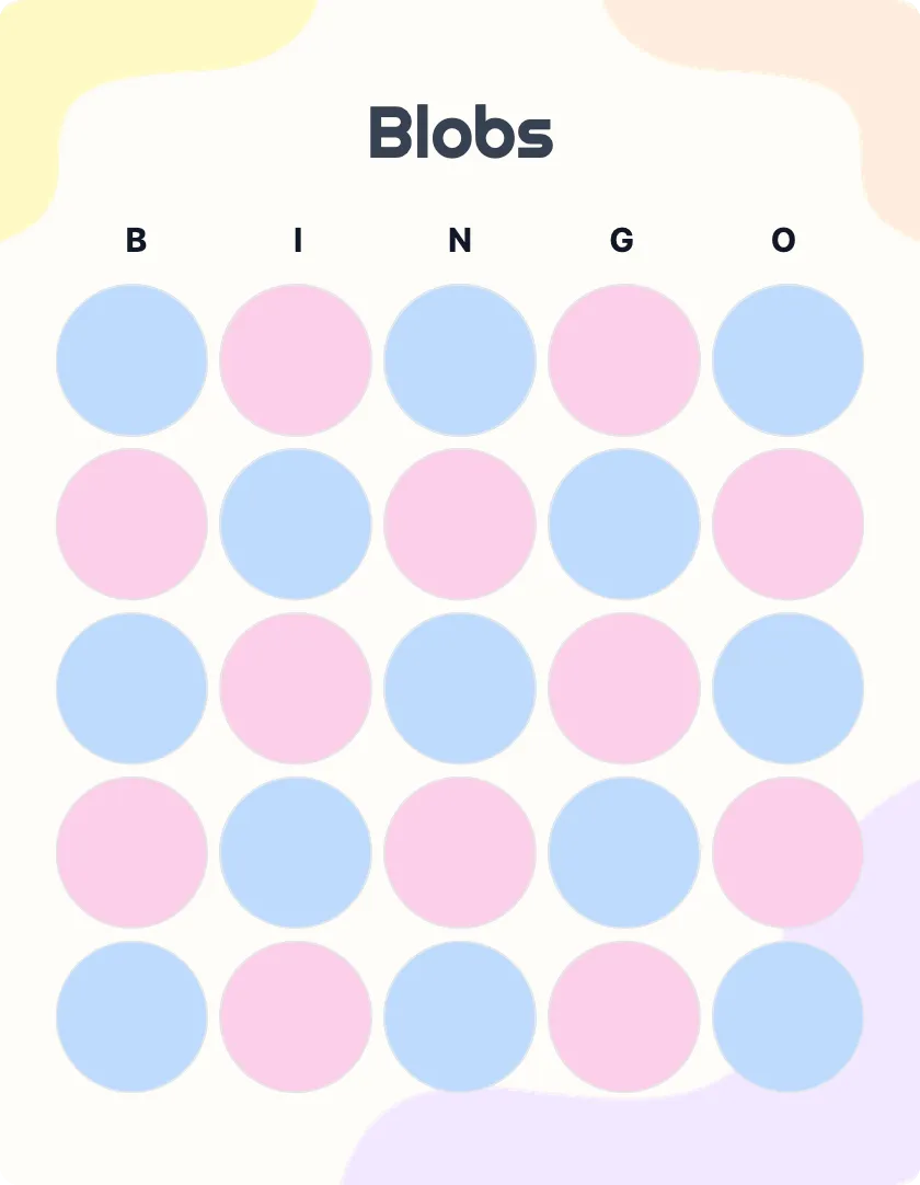 Blobs blank bingo card template