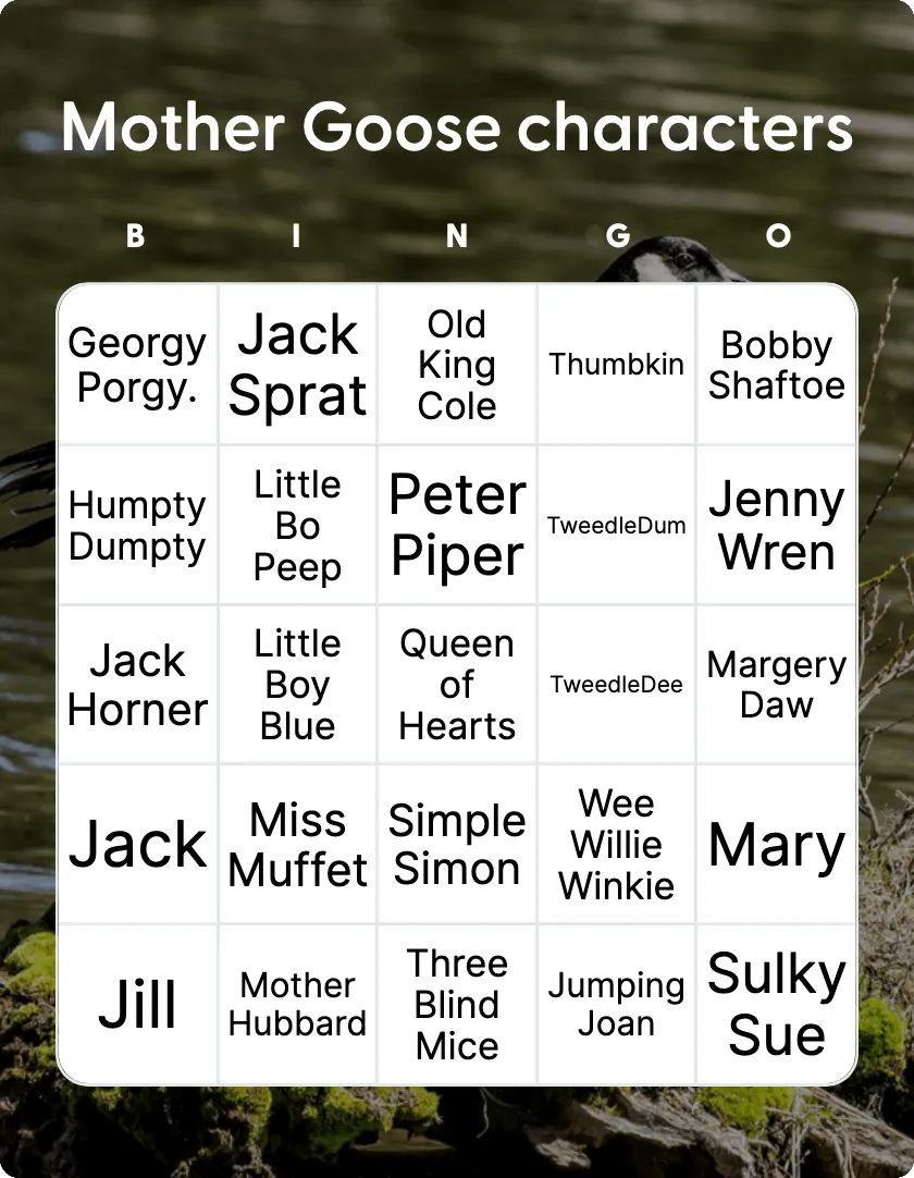 Mother Goose characters bingo