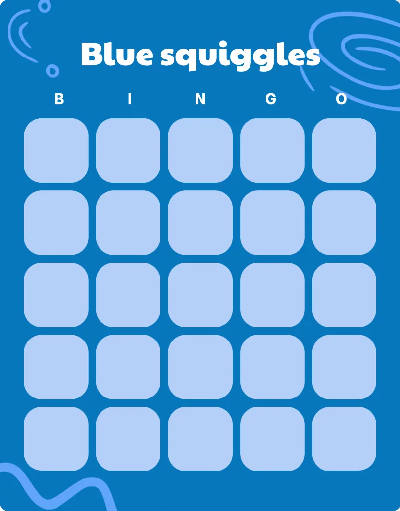 Blue squiggles blank bingo card template