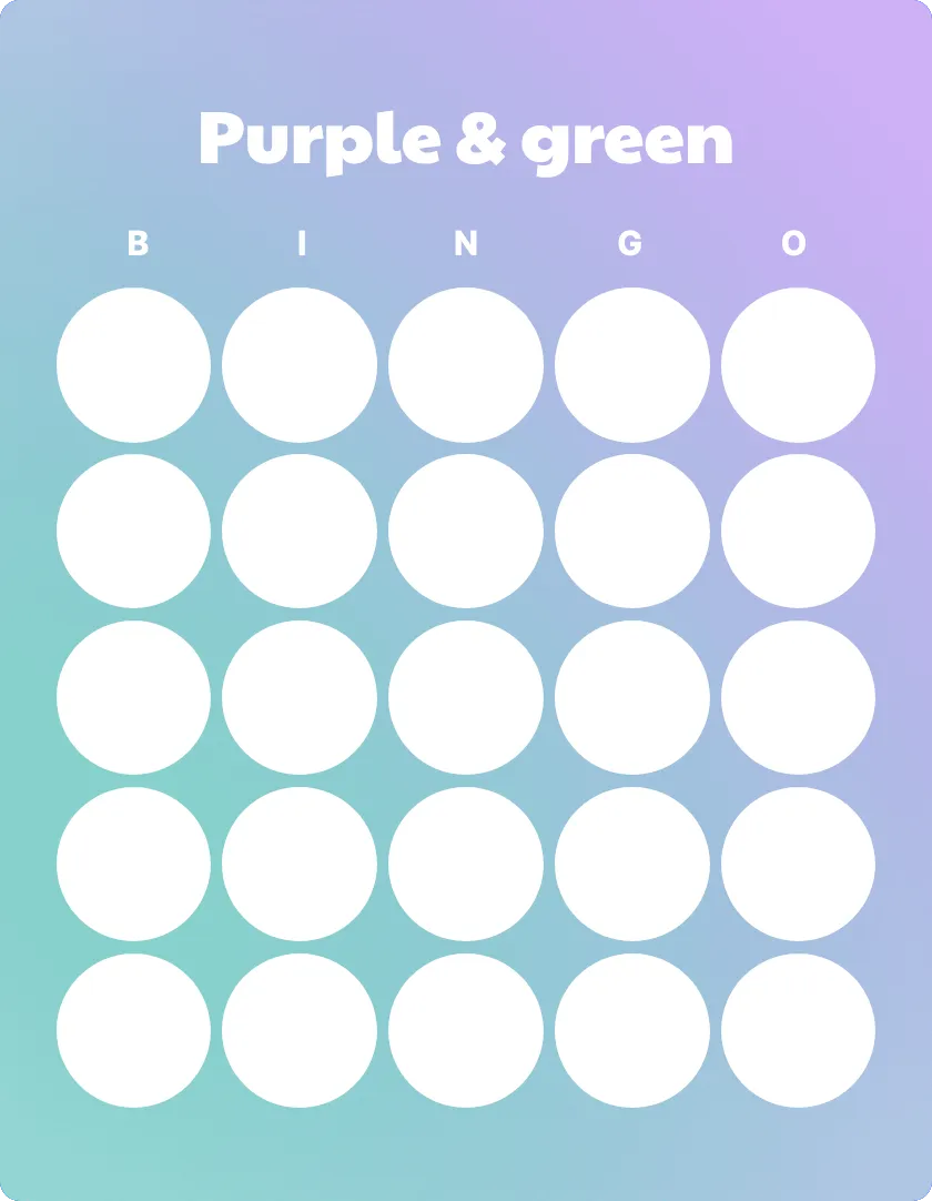 Purple & green blank bingo card template