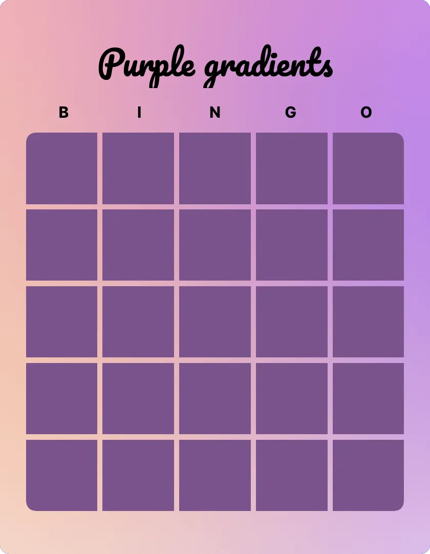 Purple gradients blank bingo card template