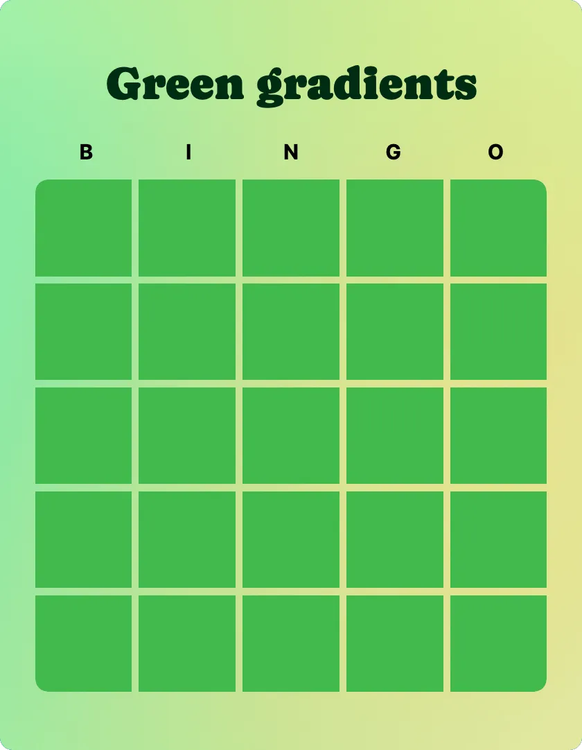 Green gradients blank bingo card template