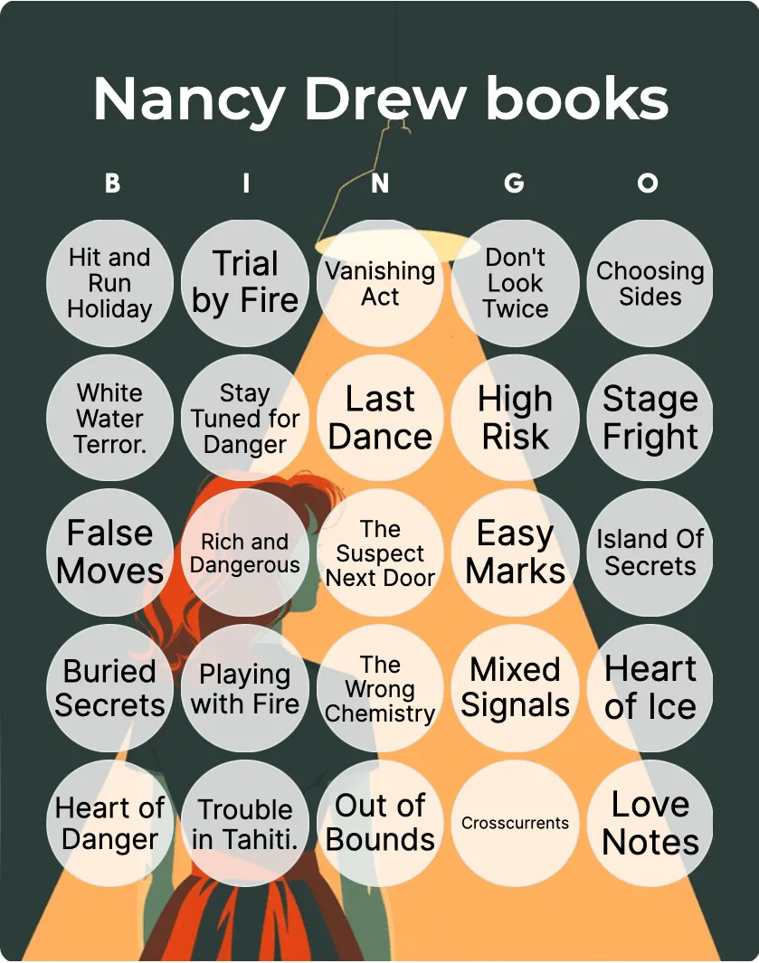 Nancy Drew books bingo card template