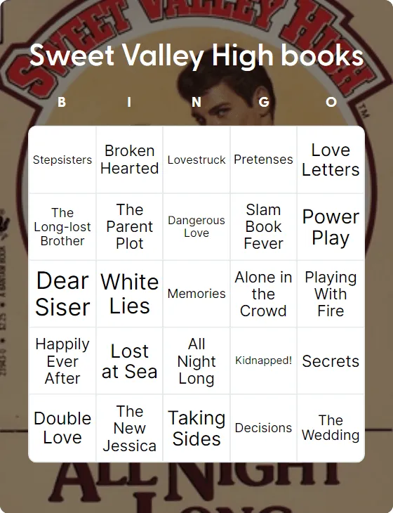 Sweet Valley High books bingo