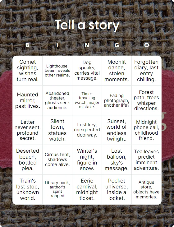 Tell a story bingo