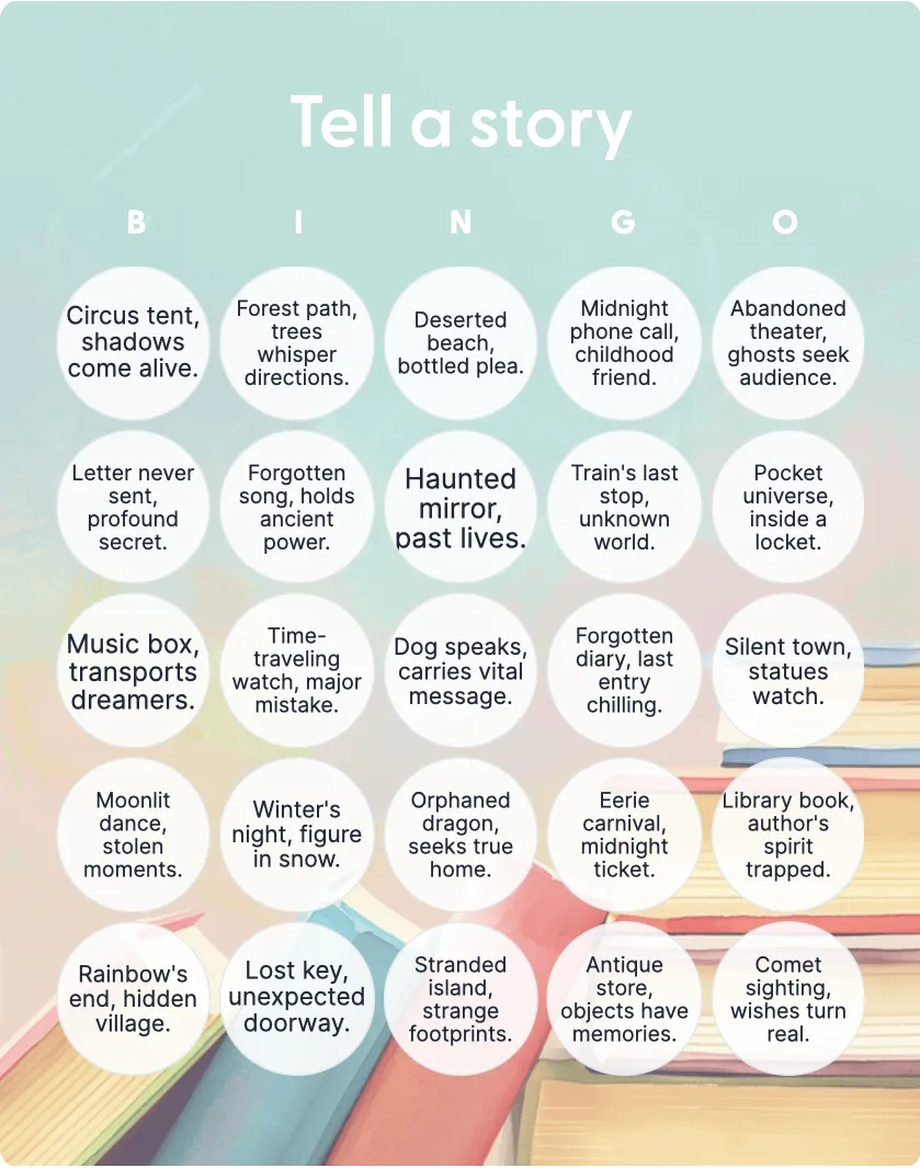 Tell a story bingo card template