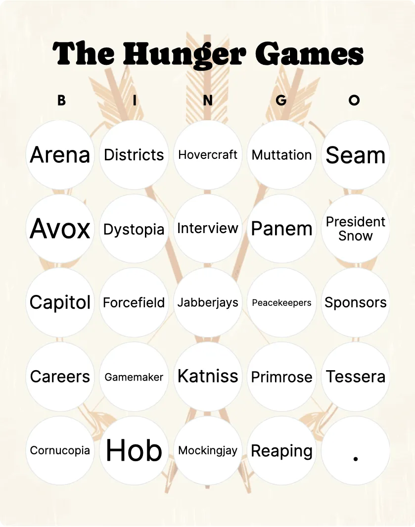 The Hunger Games bingo card template