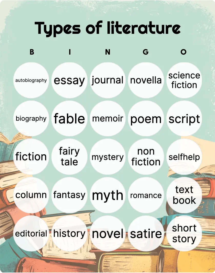 Types of literature bingo