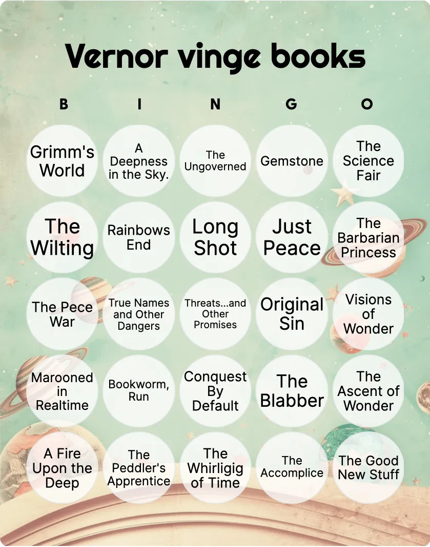 Vernor vinge books bingo card template