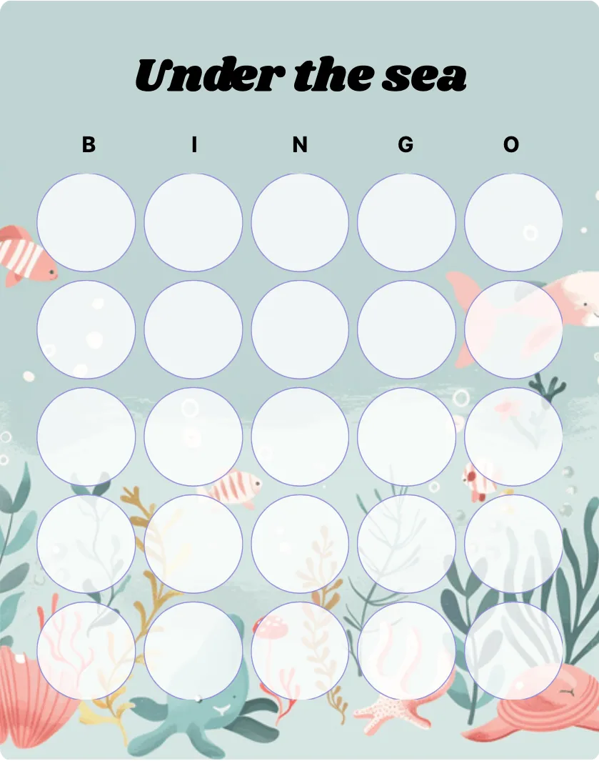 Under the sea blank bingo card template