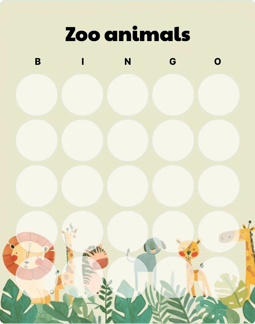 Zoo animals bingo