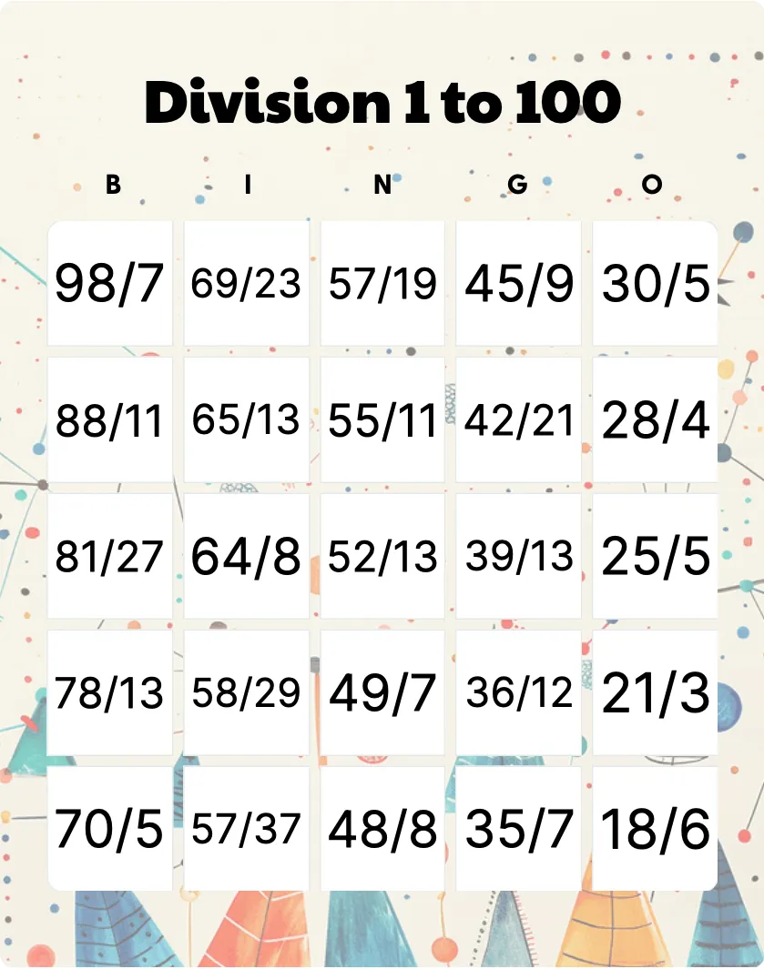 Division 1 to 100 bingo