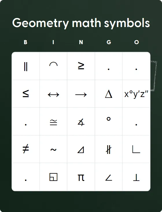 Geometry math symbols bingo