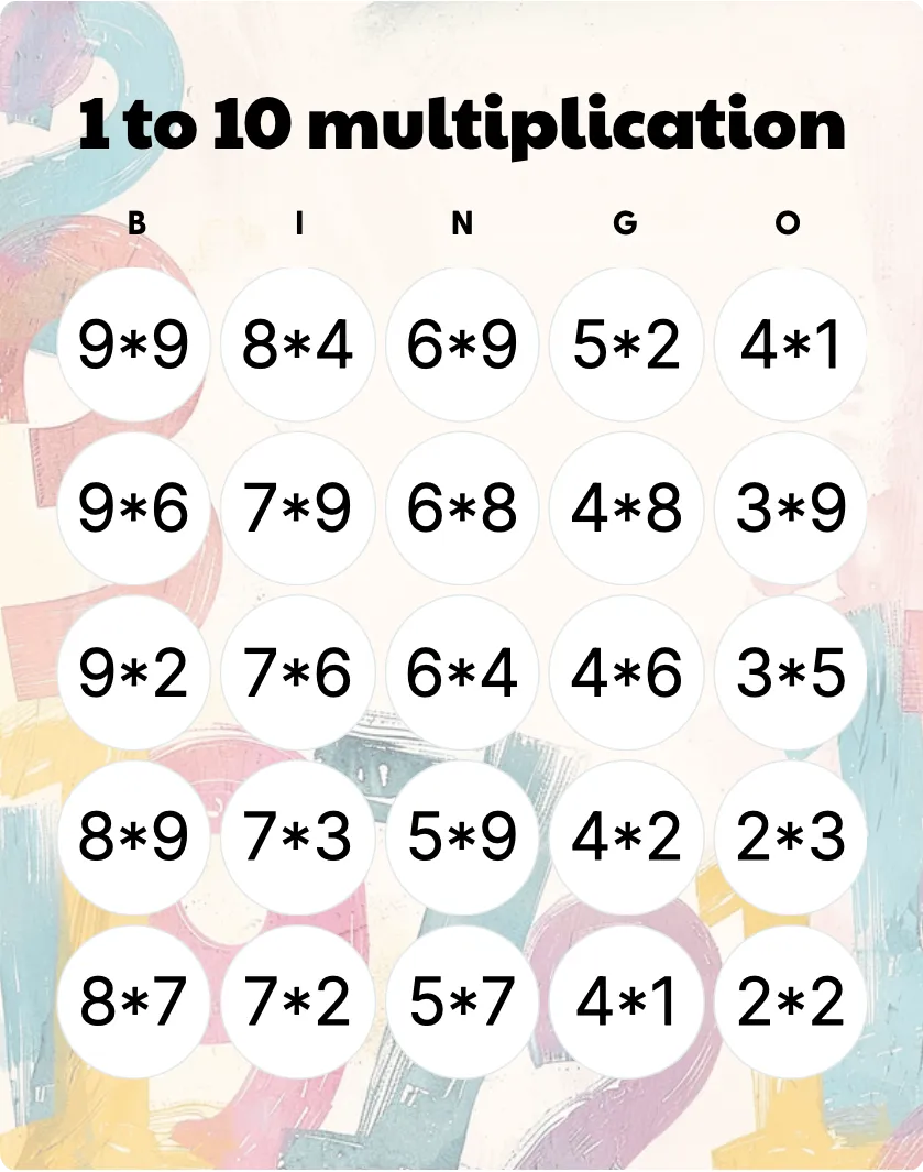 1 to 10 multiplication bingo