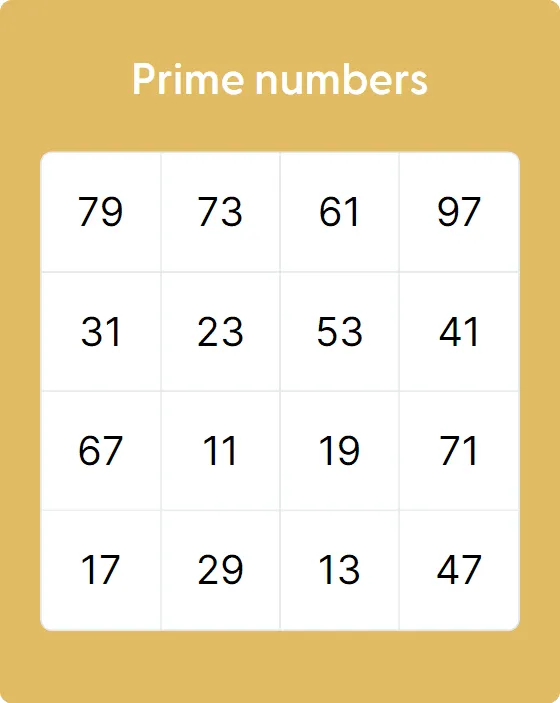 Prime numbers bingo