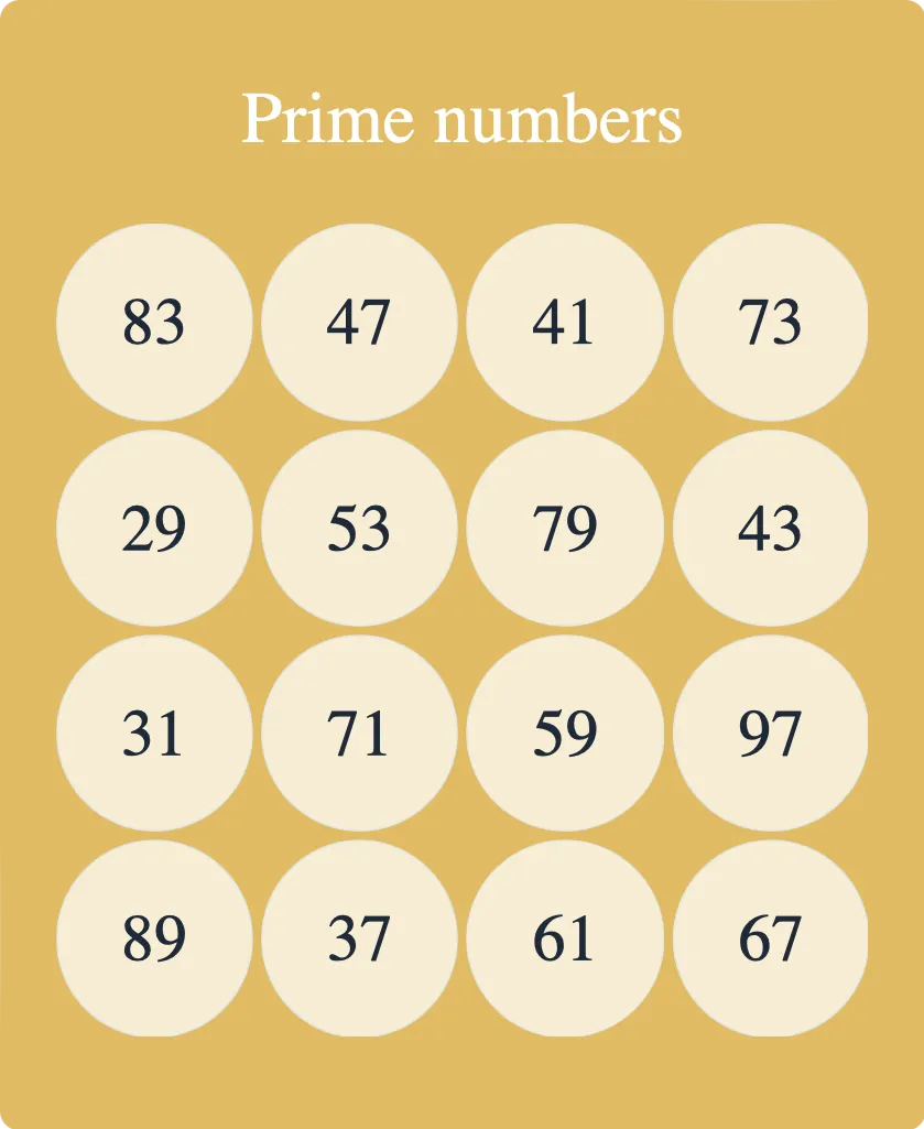 Prime numbers bingo