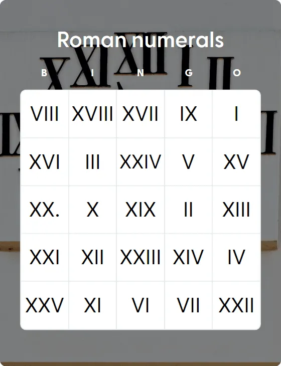 Roman numerals bingo