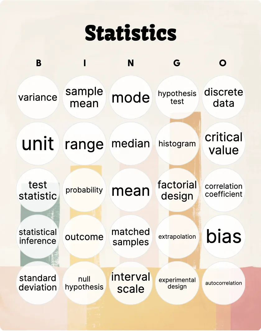 Statistics bingo card template