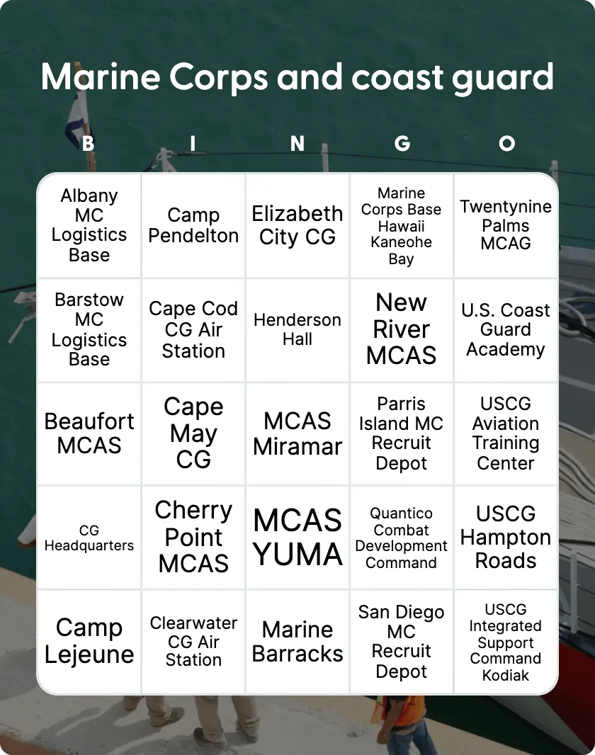 Marine Corps and coast guard bingo