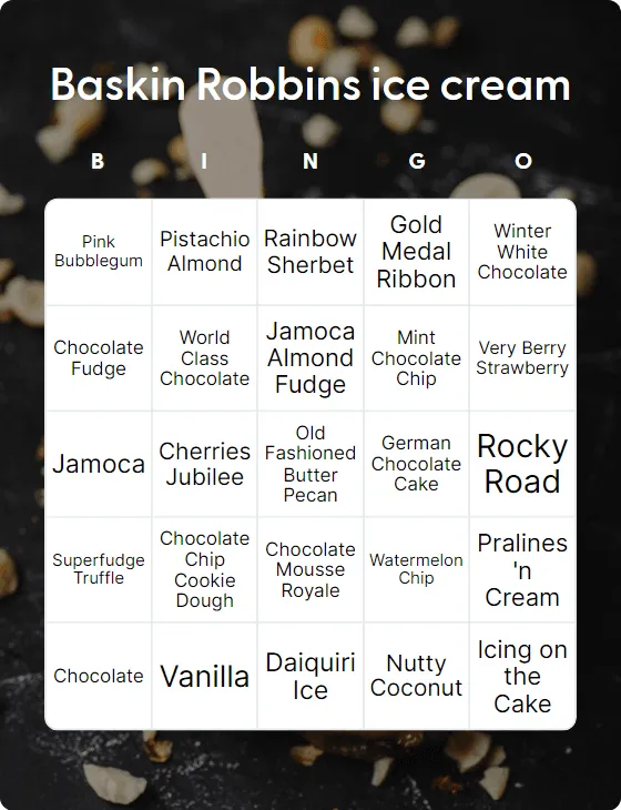 Baskin Robbins ice cream bingo