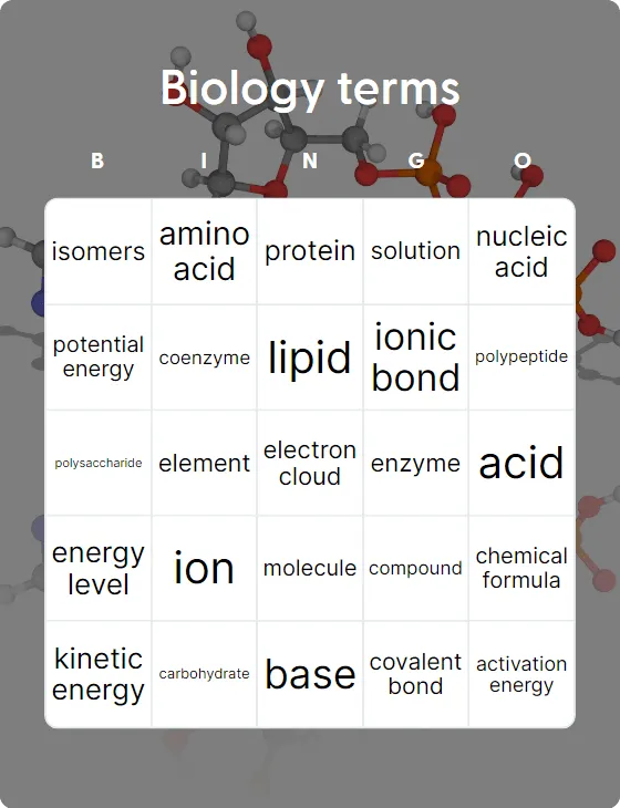 Biology terms bingo
