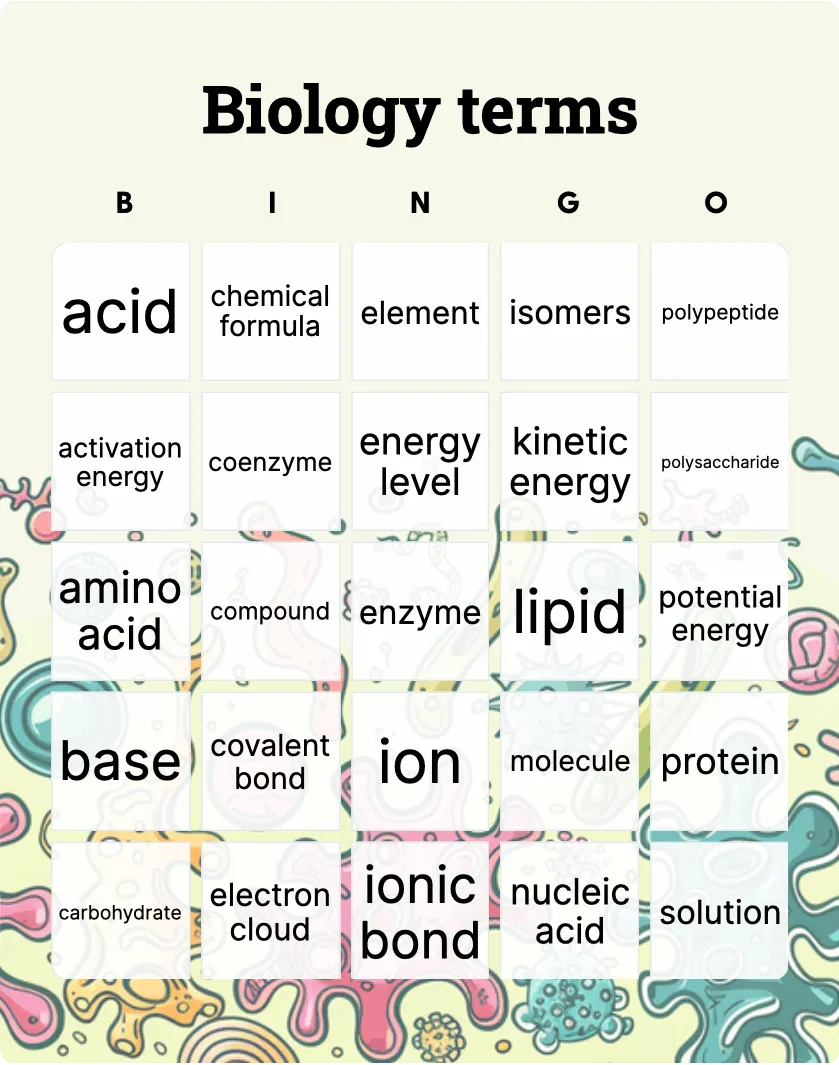 Biology terms bingo