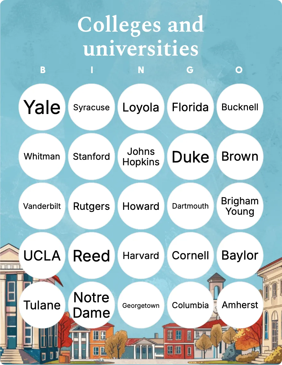 Colleges and universities bingo