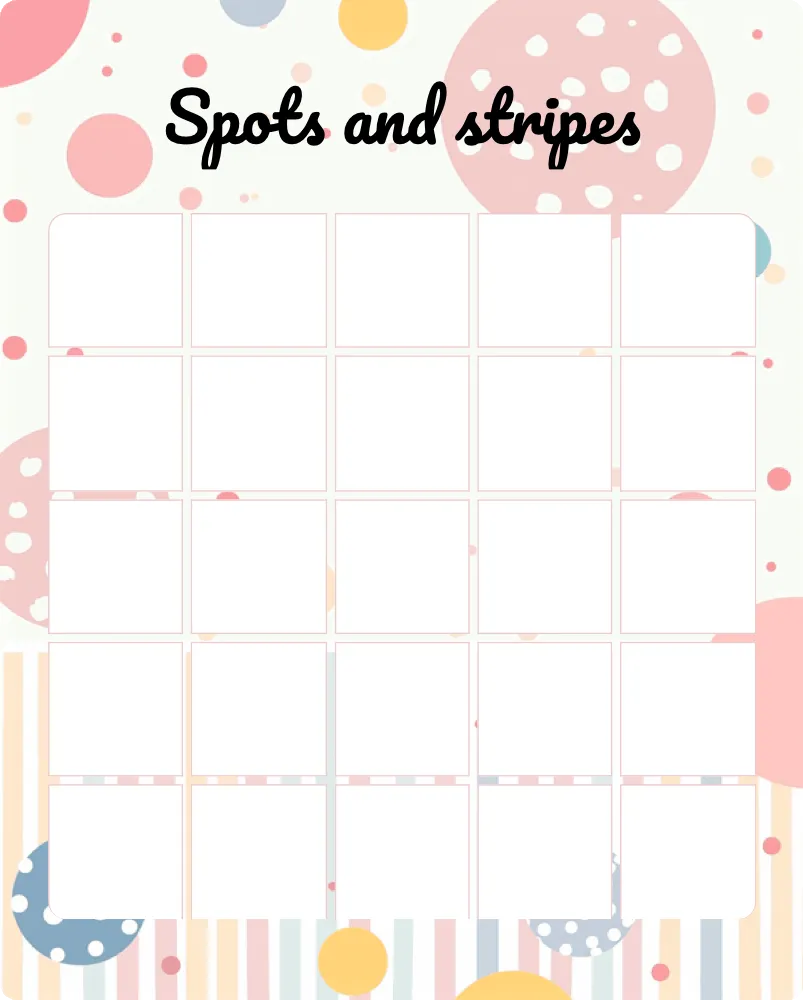 Spots and stripes blank bingo card template