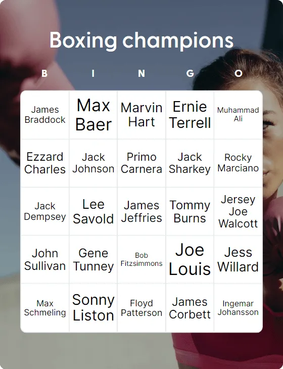 Boxing champions bingo