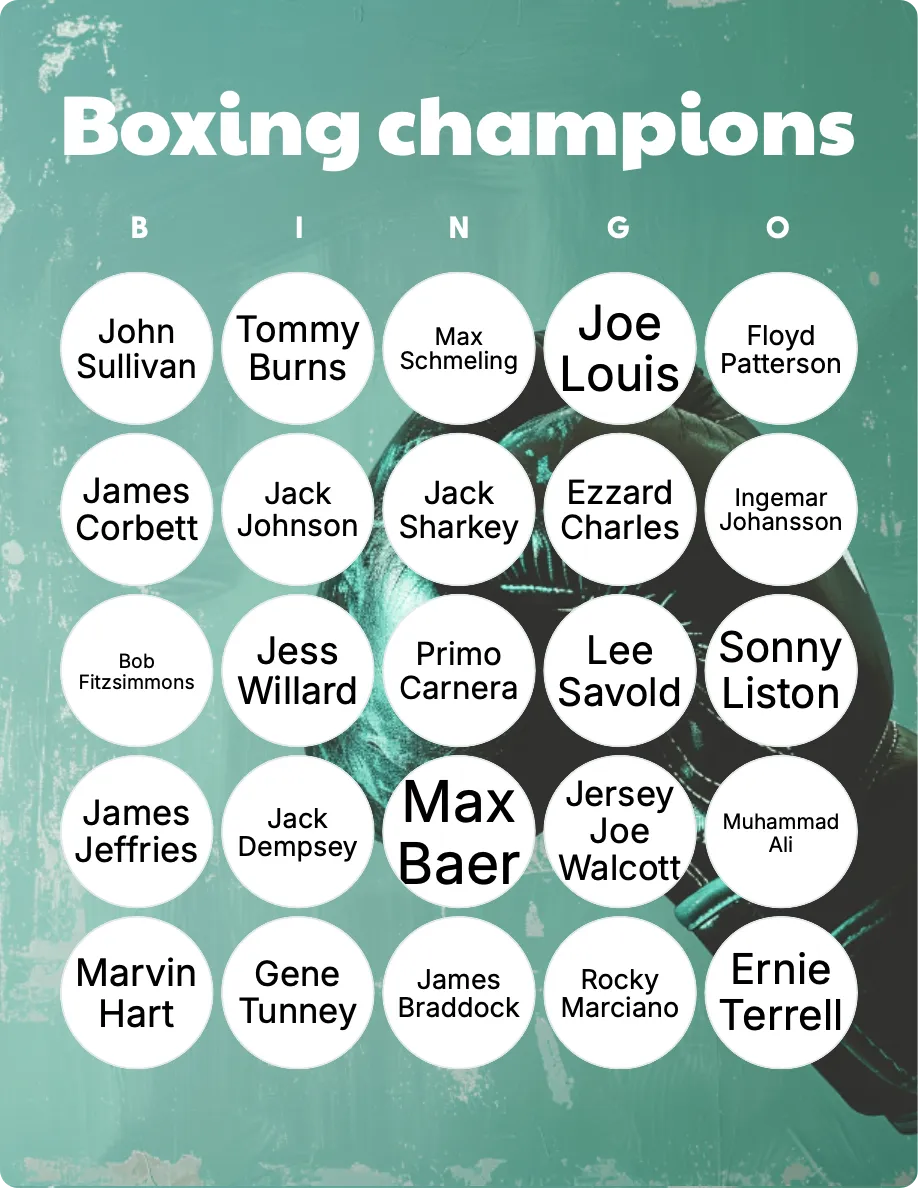 Boxing champions bingo