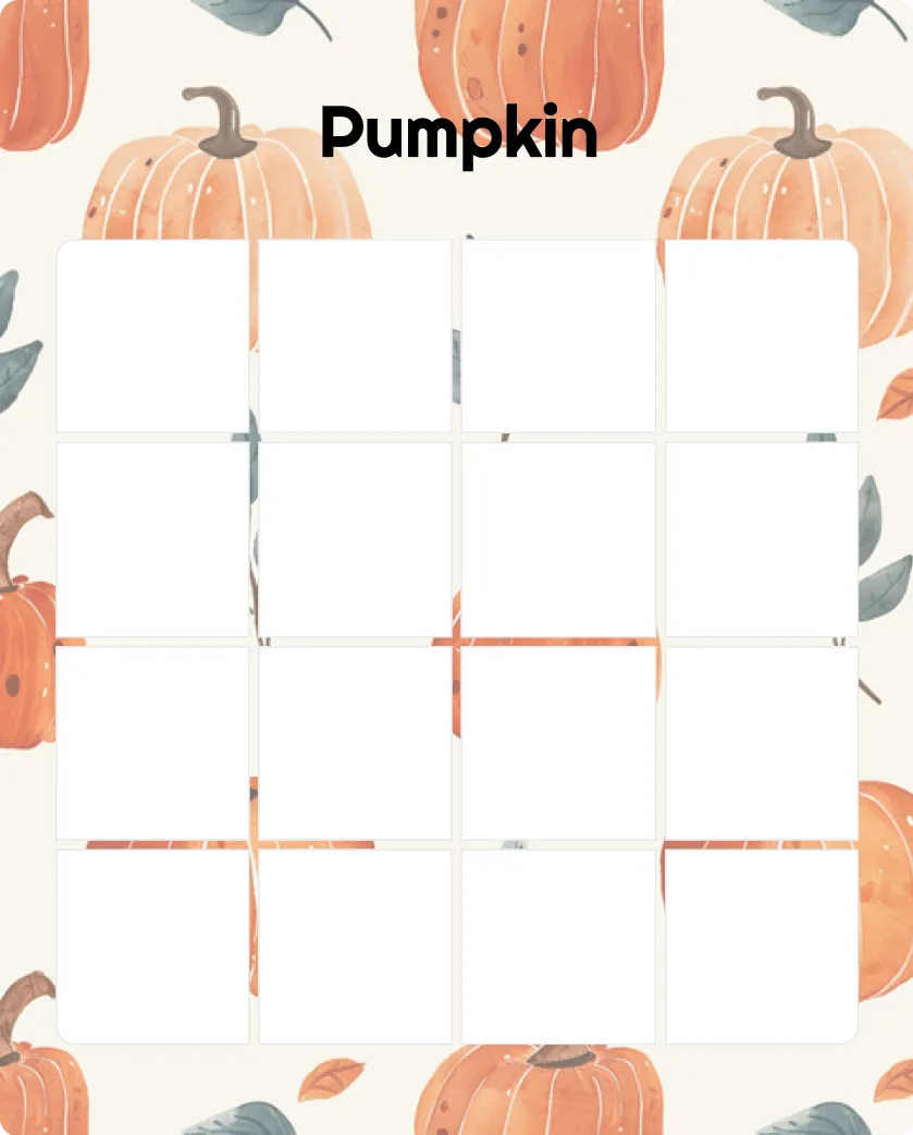 Pumpkin blank bingo card template