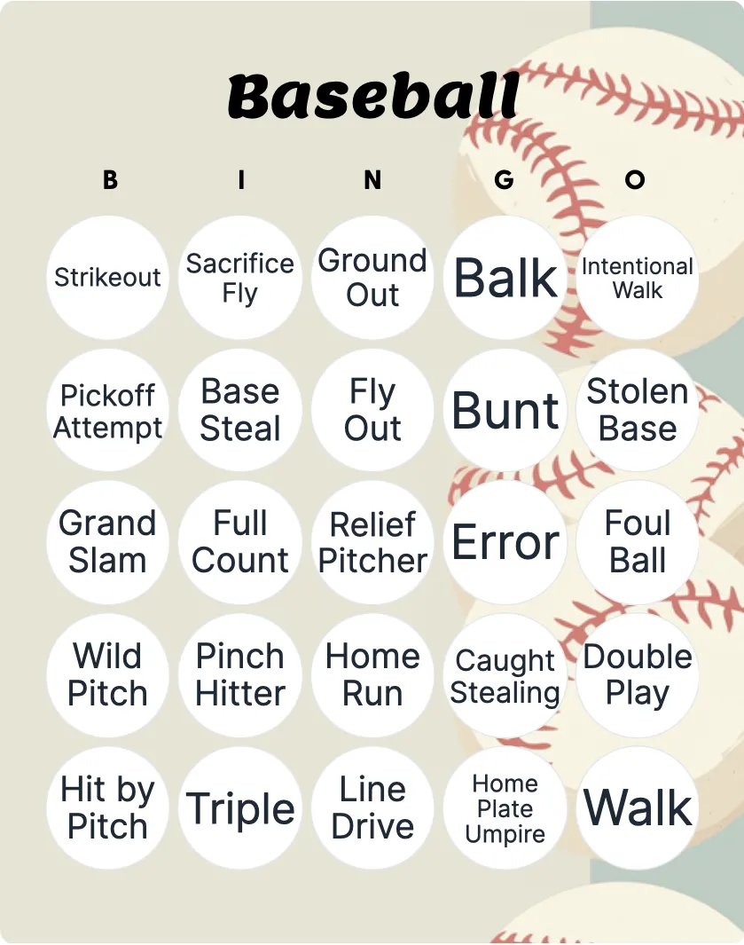 Baseball bingo card template