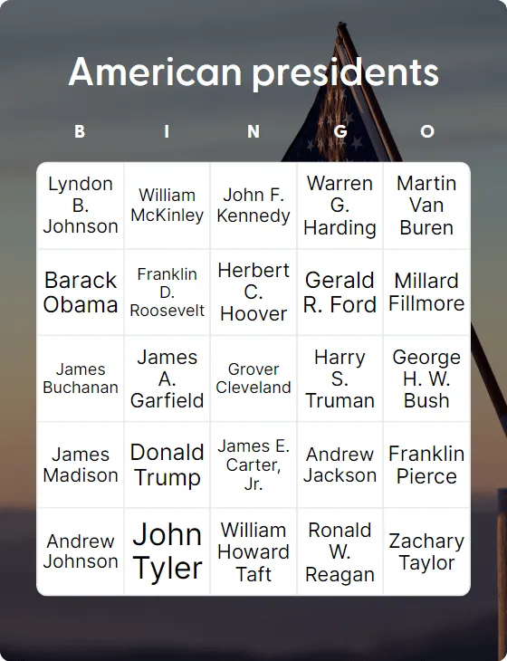 American presidents bingo