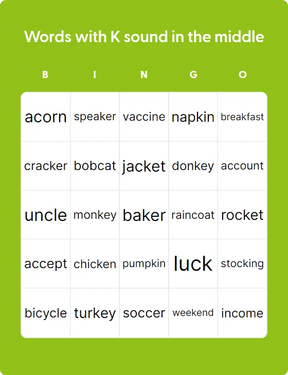 Words with K sound in the middle Words with K sound in the middle